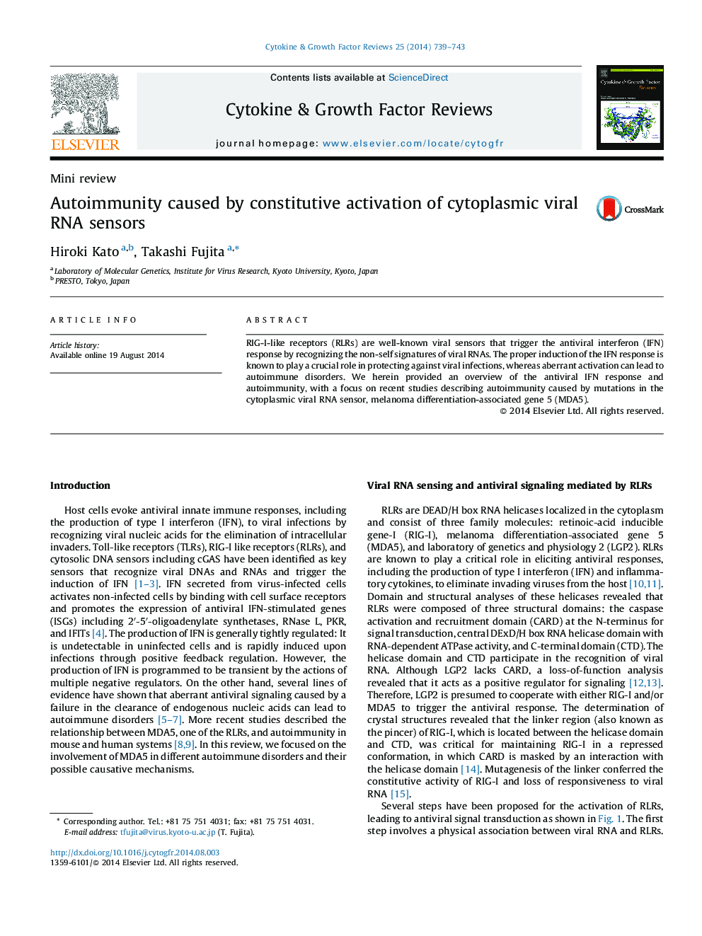 Autoimmunity caused by constitutive activation of cytoplasmic viral RNA sensors