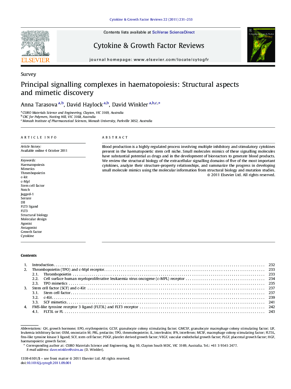 Principal signalling complexes in haematopoiesis: Structural aspects and mimetic discovery