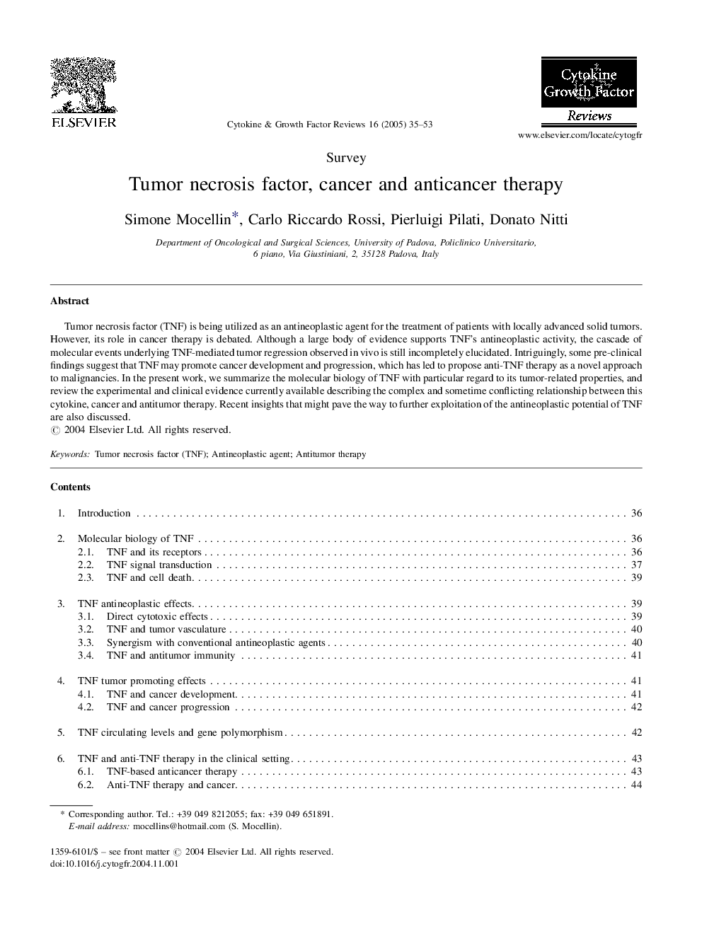 Tumor necrosis factor, cancer and anticancer therapy