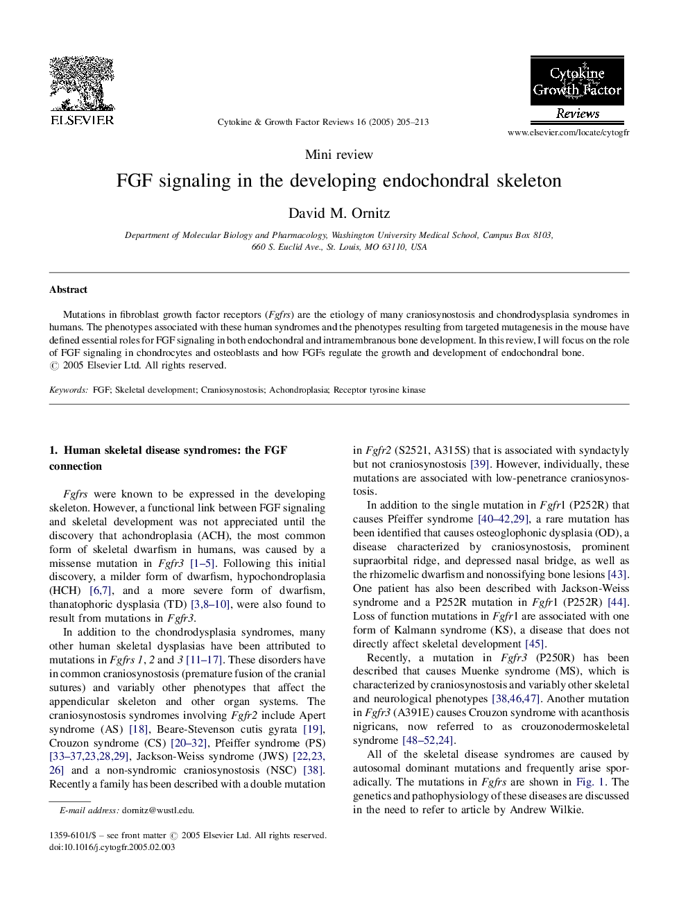 FGF signaling in the developing endochondral skeleton