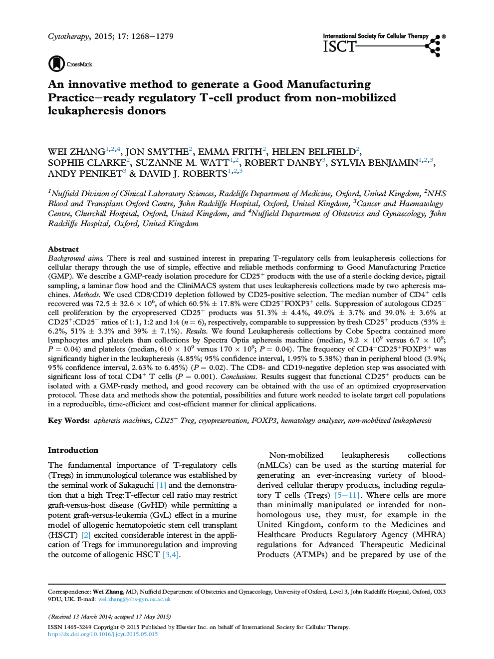 An innovative method to generate a Good Manufacturing Practice-ready regulatory T-cell product from non-mobilized leukapheresis donors