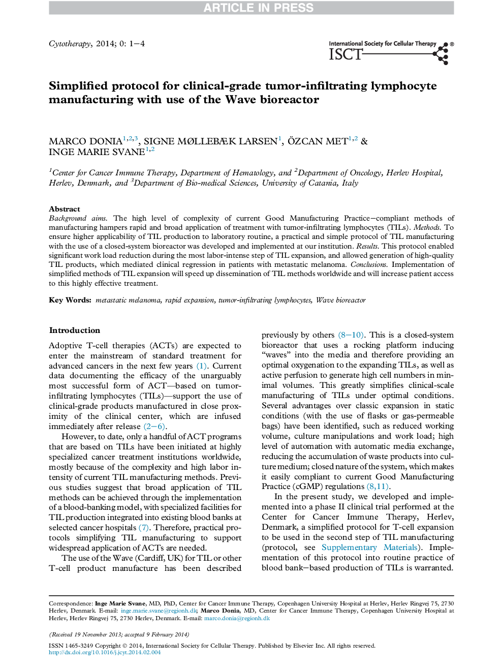 Simplified protocol for clinical-grade tumor-infiltrating lymphocyte manufacturing with use of the Wave bioreactor