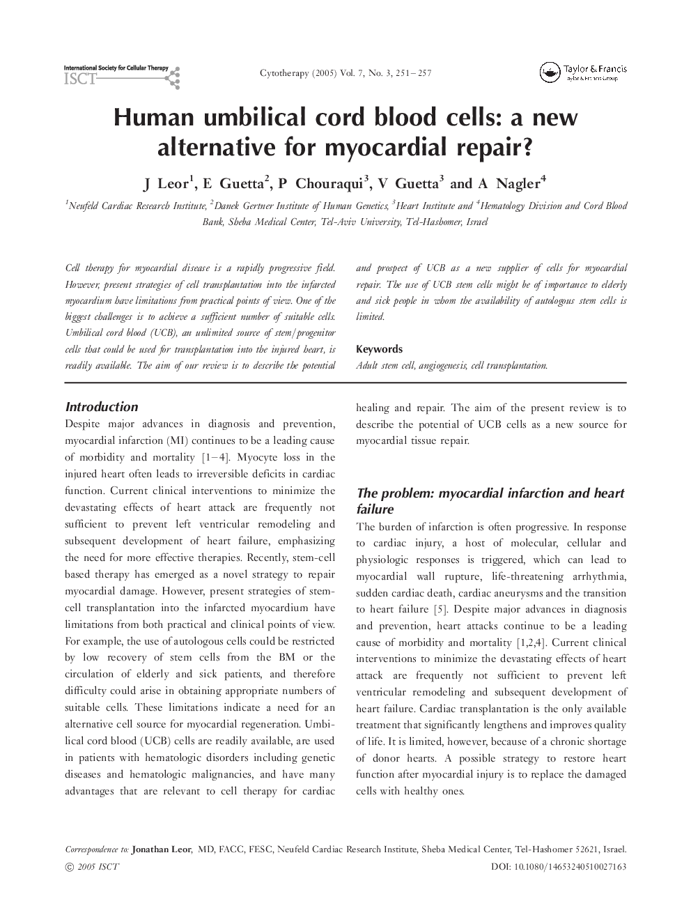 Human umbilical cord blood cells: a new alternative for myocardial repair?