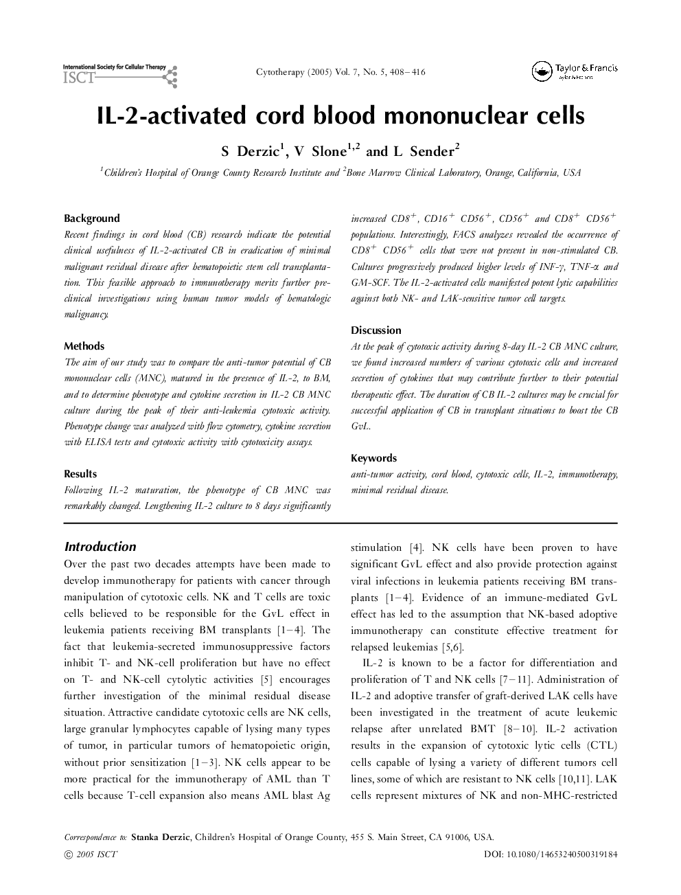 IL-2-activated cord blood mononuclear cells