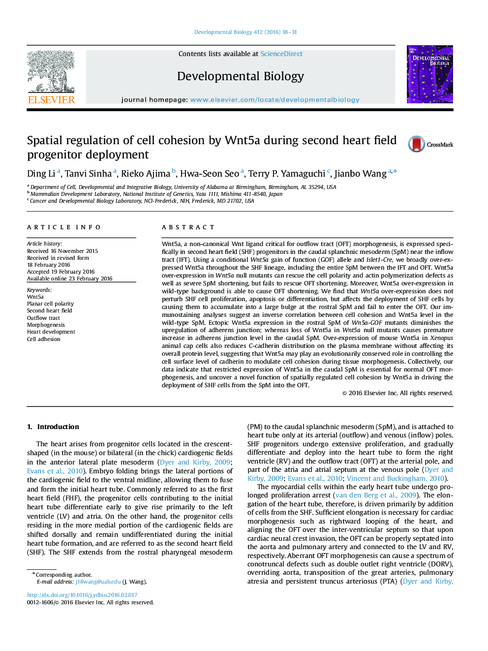 Spatial regulation of cell cohesion by Wnt5a during second heart field progenitor deployment