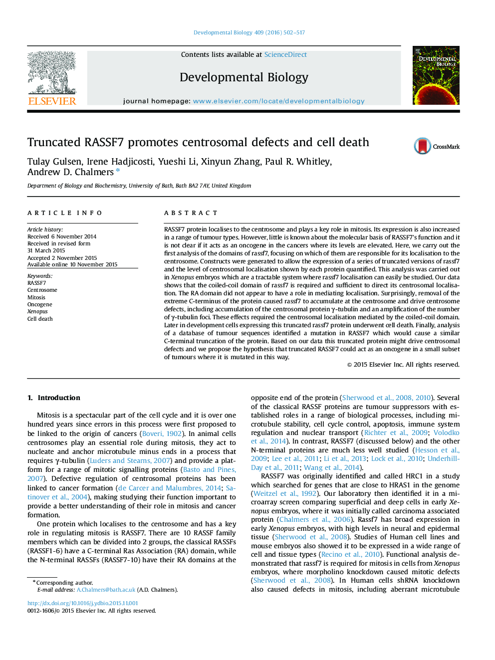 Truncated RASSF7 promotes centrosomal defects and cell death