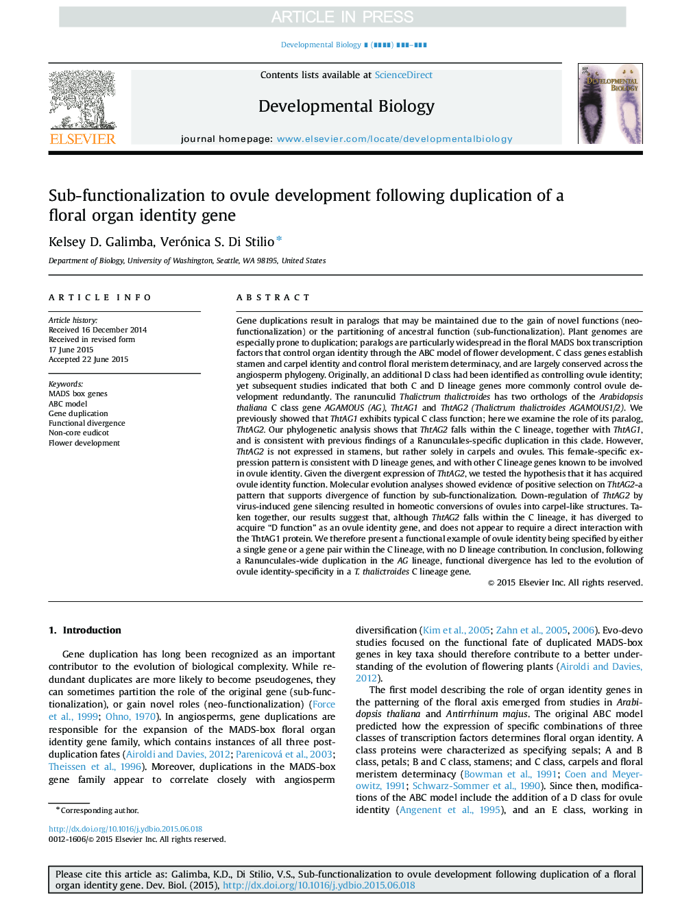 Sub-functionalization to ovule development following duplication of a floral organ identity gene