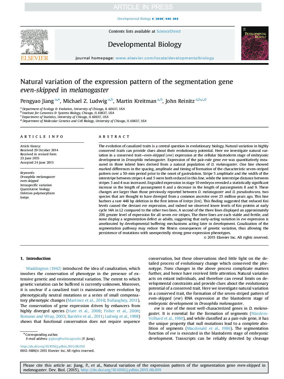 Natural variation of the expression pattern of the segmentation gene even-skipped in melanogaster