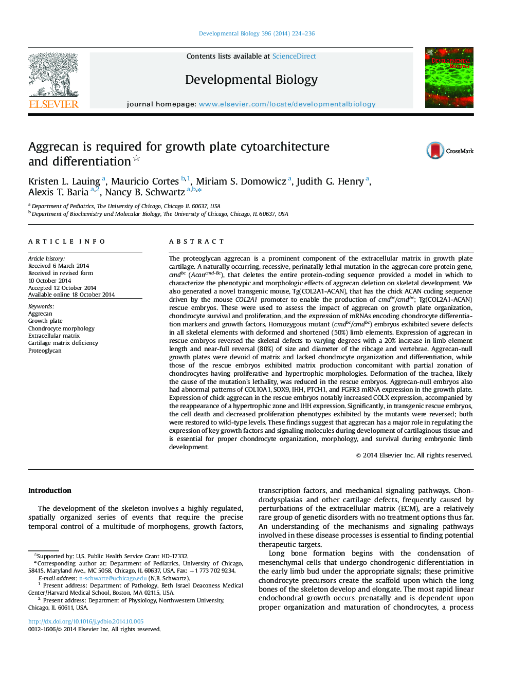 Aggrecan is required for growth plate cytoarchitecture and differentiation