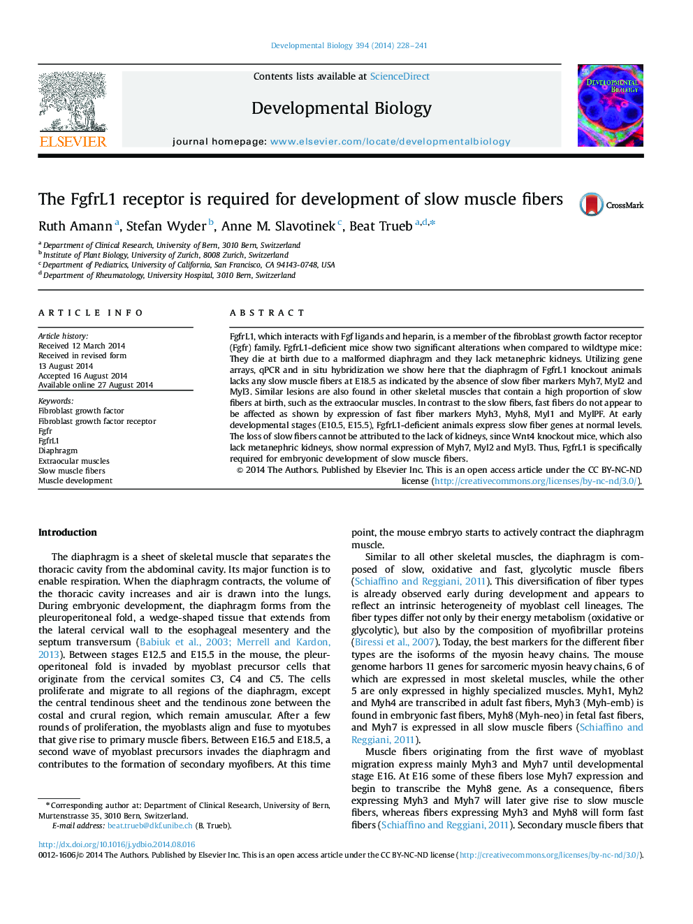 The FgfrL1 receptor is required for development of slow muscle fibers