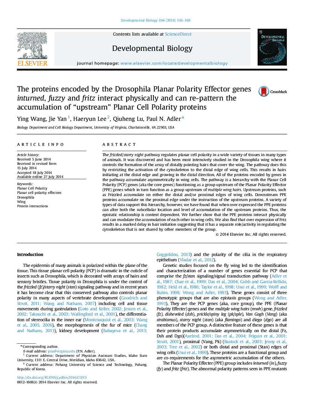 The proteins encoded by the Drosophila Planar Polarity Effector genes inturned, fuzzy and fritz interact physically and can re-pattern the accumulation of “upstream” Planar Cell Polarity proteins