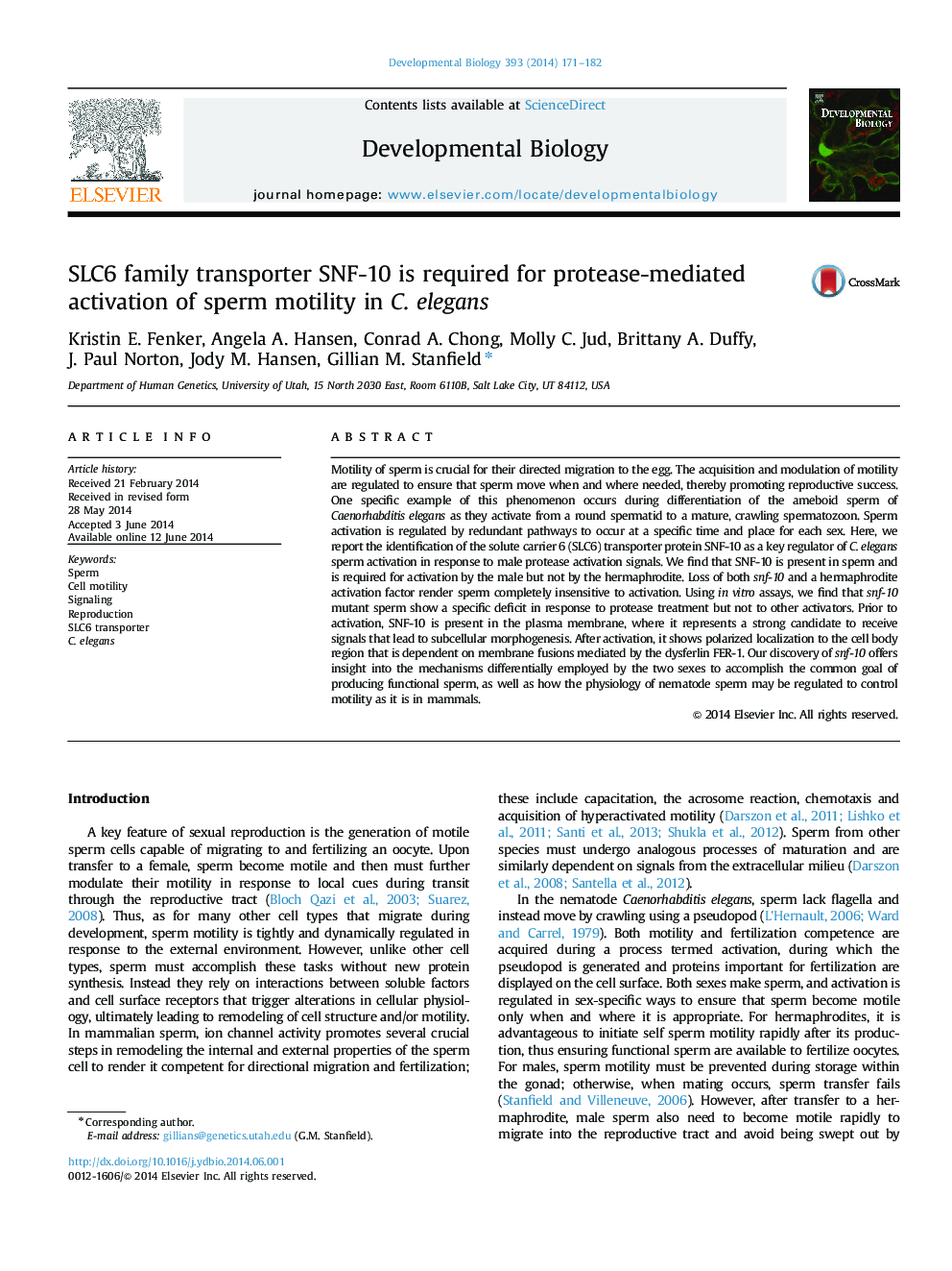 SLC6 family transporter SNF-10 is required for protease-mediated activation of sperm motility in C. elegans