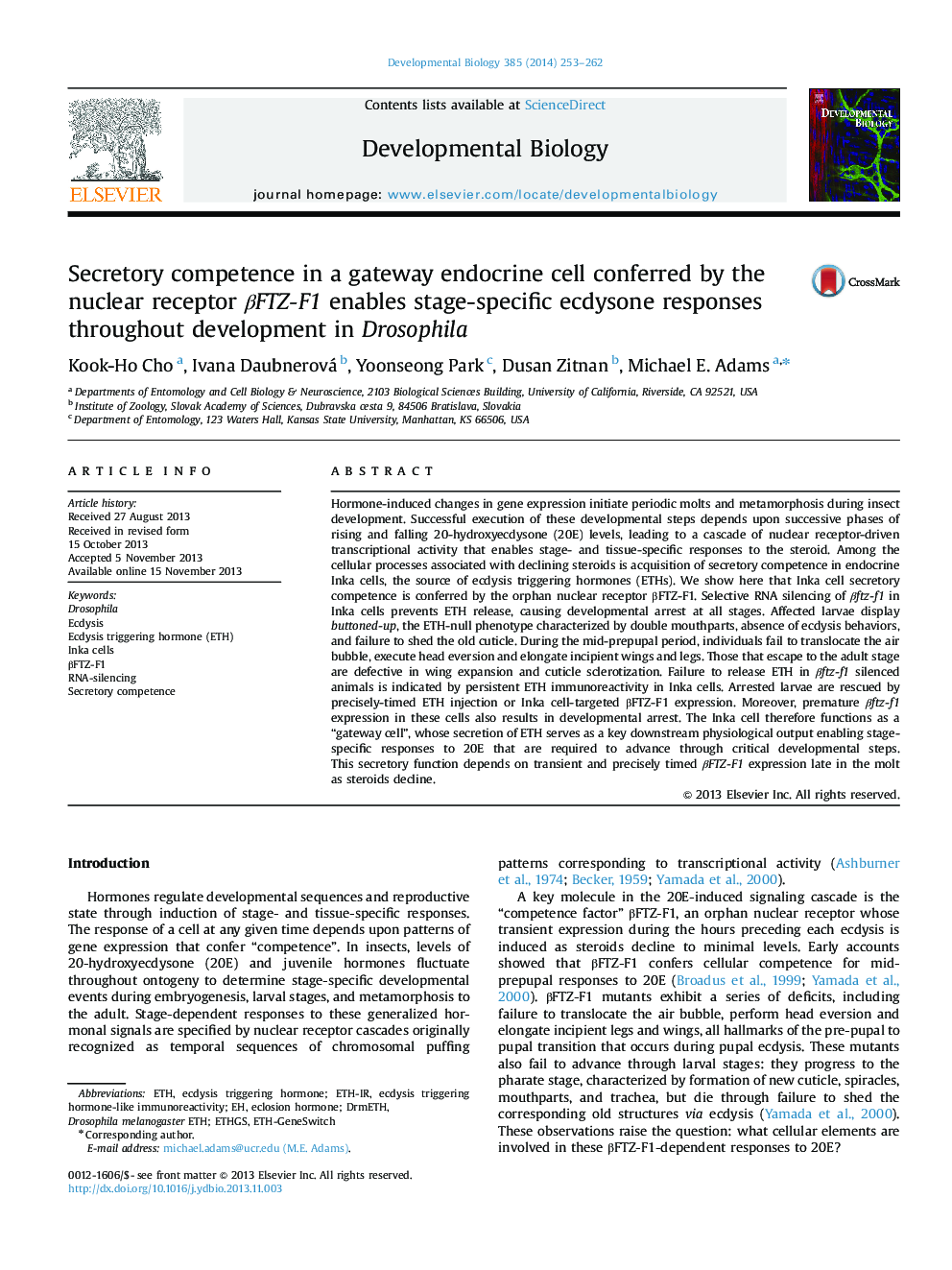 عکس صفحه اول مقاله: Secretory competence in a gateway endocrine cell conferred by the nuclear receptor βFTZ-F1 enables stage-specific ecdysone responses throughout development in Drosophila Secretory competence in a gateway endocrine cell conferred by the nuclear receptor βFTZ-F1 enables stage-specific ecdysone responses throughout development in Drosophila
