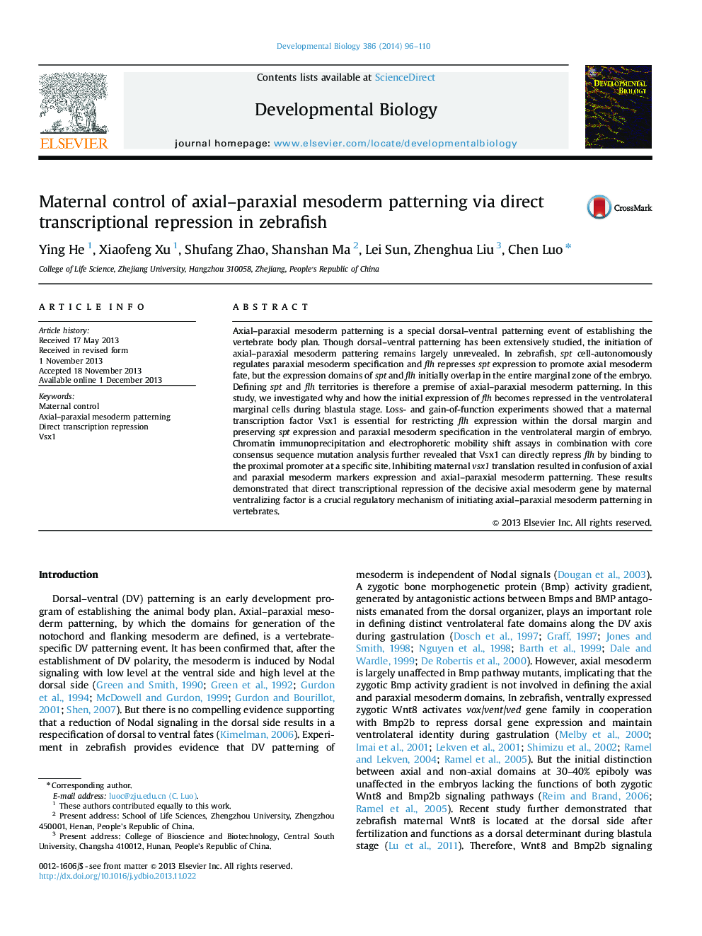 Maternal control of axial-paraxial mesoderm patterning via direct transcriptional repression in zebrafish