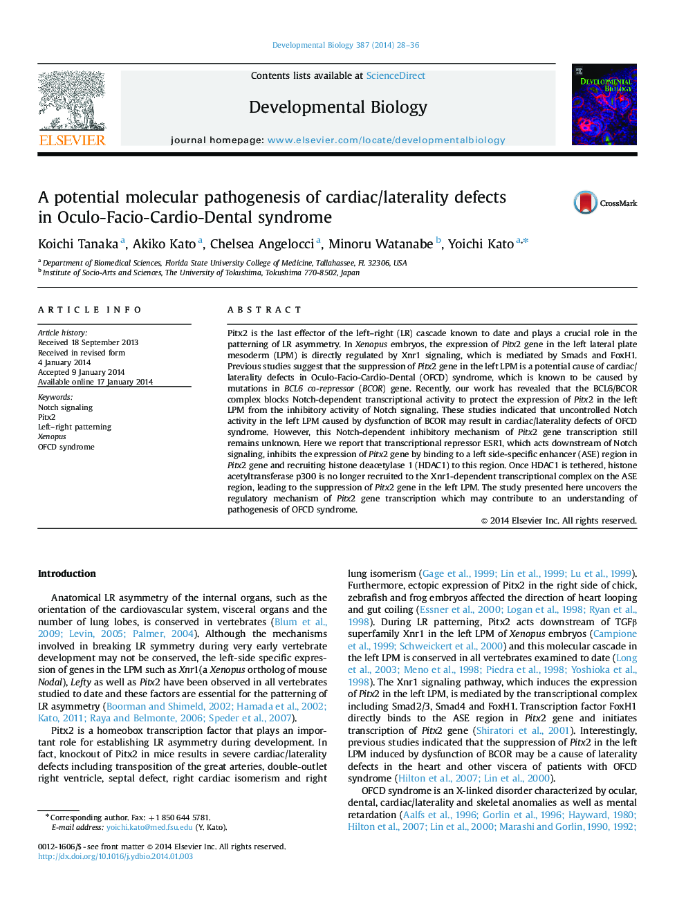 عکس صفحه اول مقاله: A potential molecular pathogenesis of cardiac/laterality defects in Oculo-Facio-Cardio-Dental syndrome A potential molecular pathogenesis of cardiac/laterality defects in Oculo-Facio-Cardio-Dental syndrome