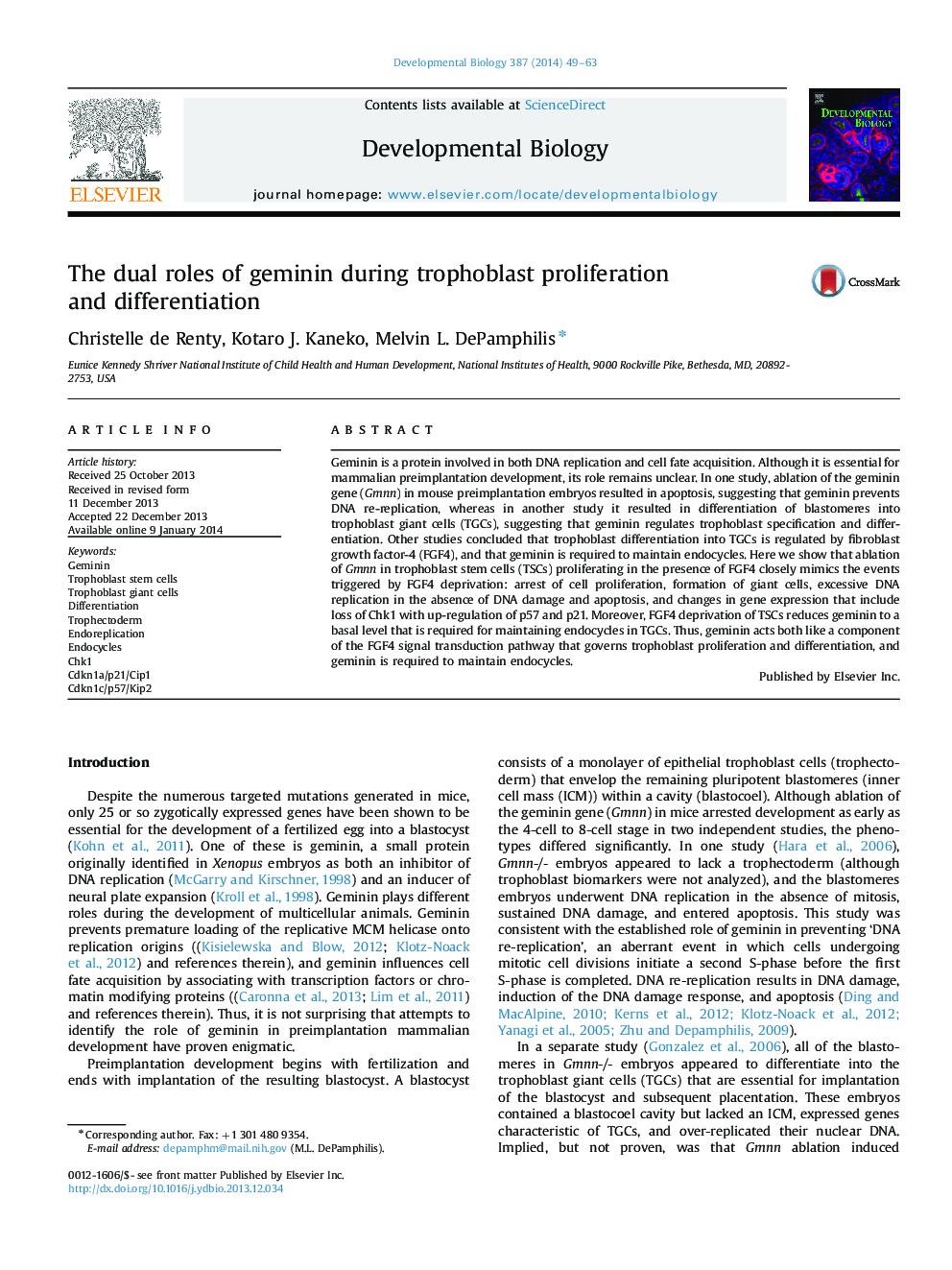 The dual roles of geminin during trophoblast proliferation and differentiation