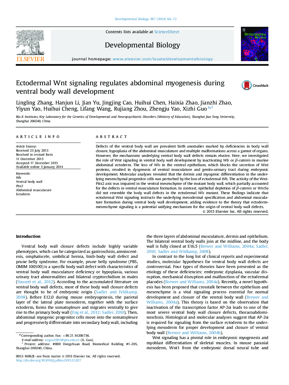 Ectodermal Wnt signaling regulates abdominal myogenesis during ventral body wall development