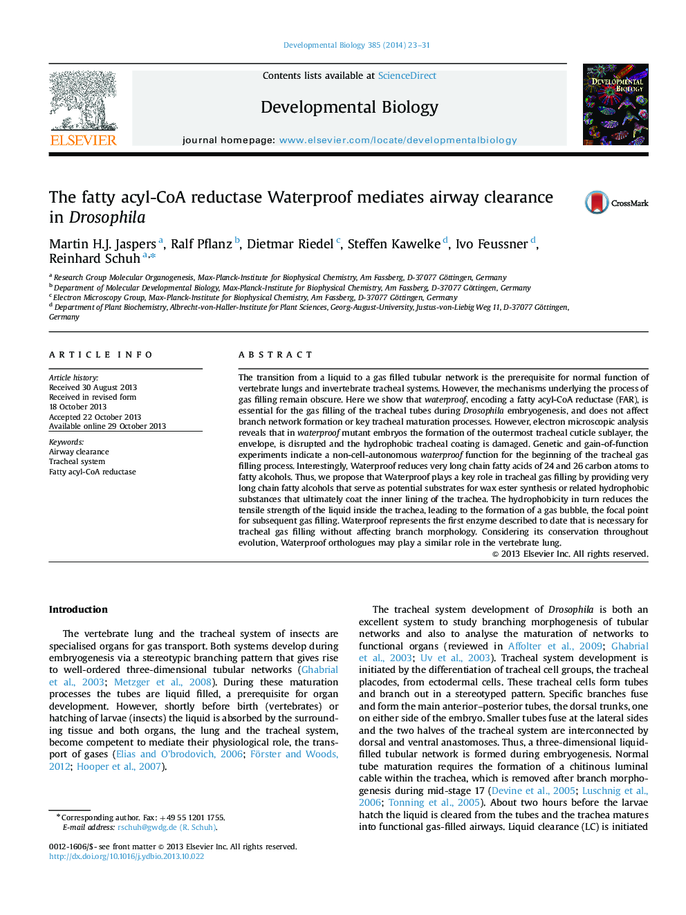 The fatty acyl-CoA reductase Waterproof mediates airway clearance in Drosophila