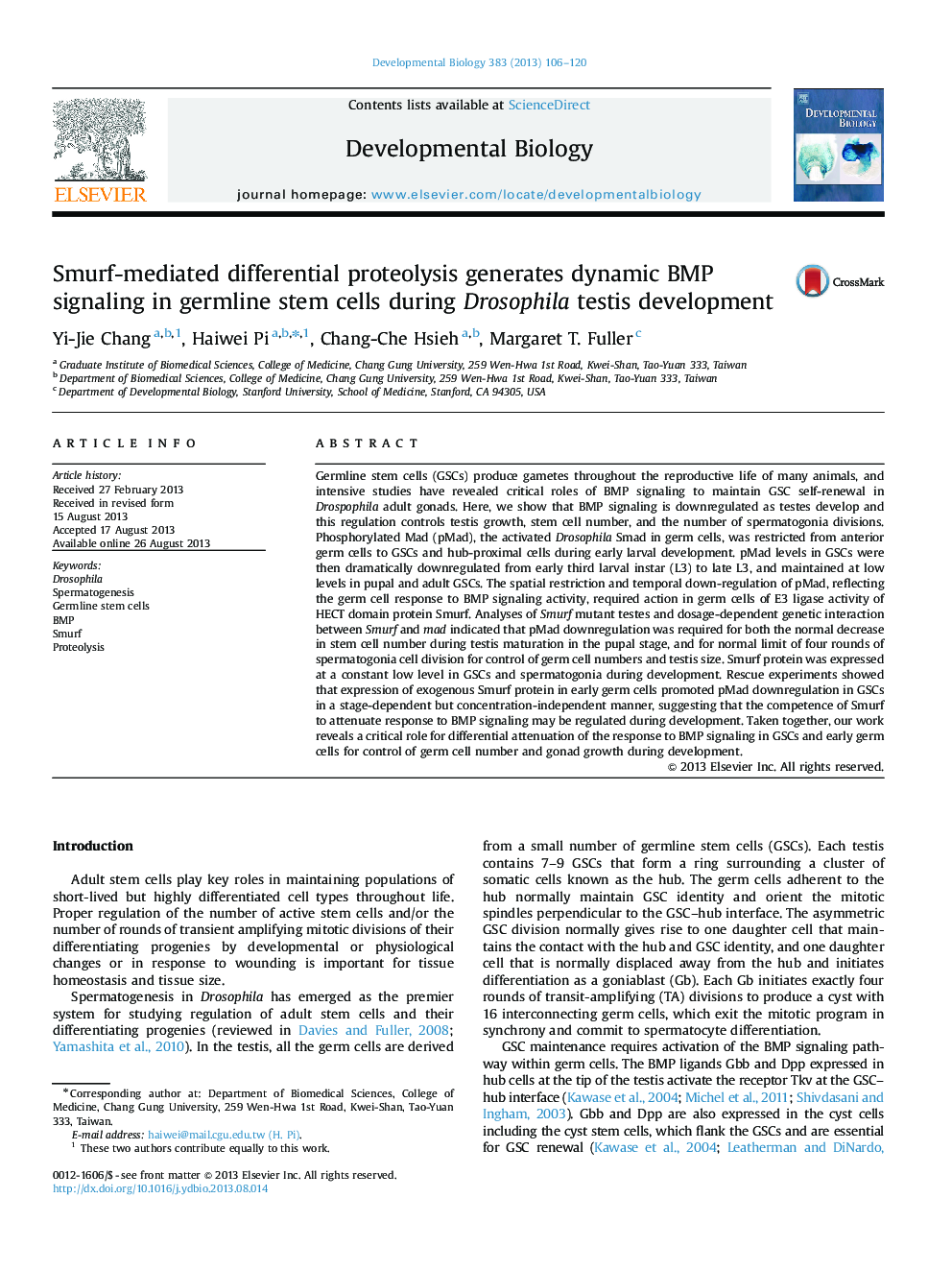 Smurf-mediated differential proteolysis generates dynamic BMP signaling in germline stem cells during Drosophila testis development