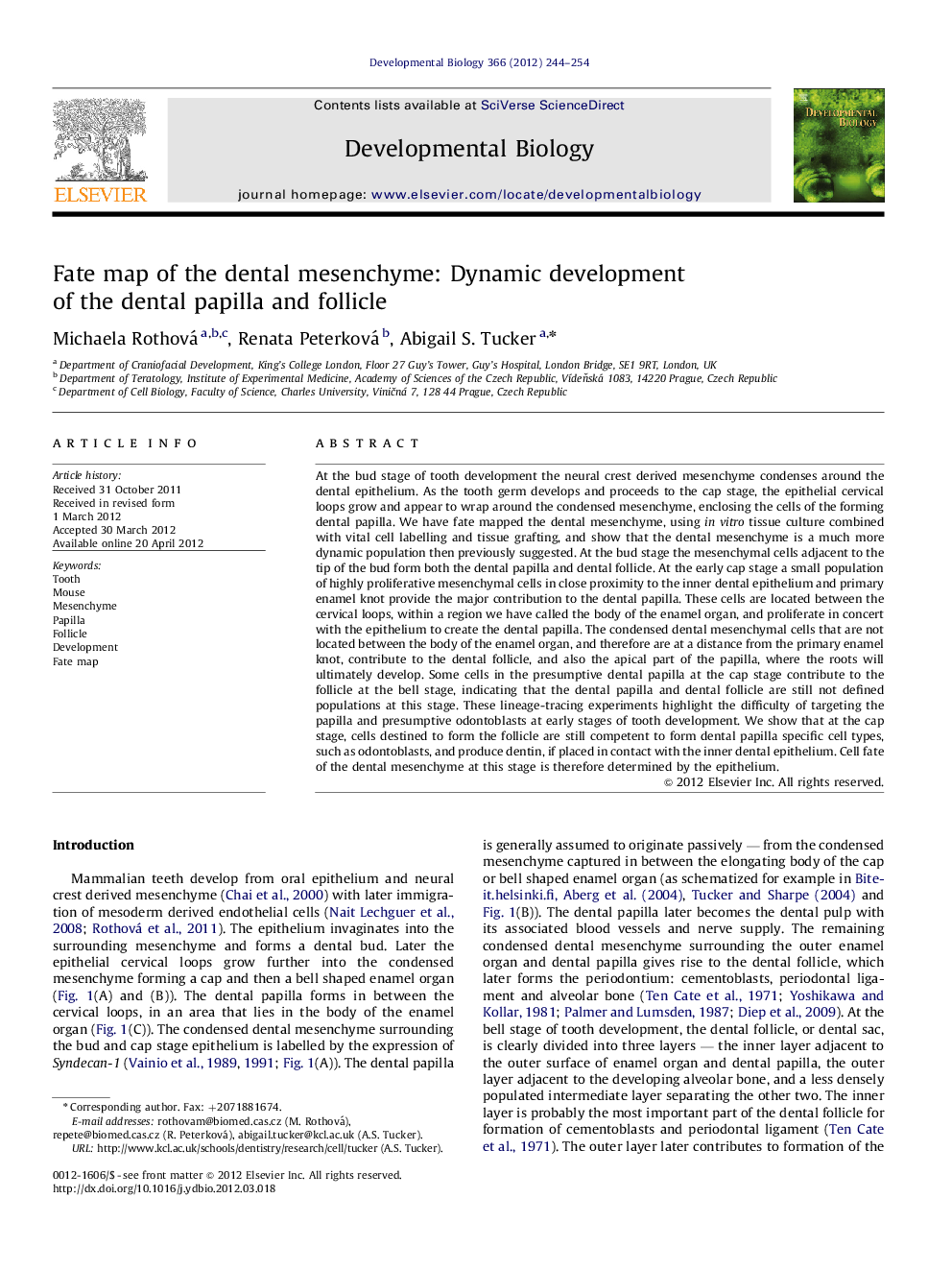 Fate map of the dental mesenchyme: Dynamic development of the dental papilla and follicle