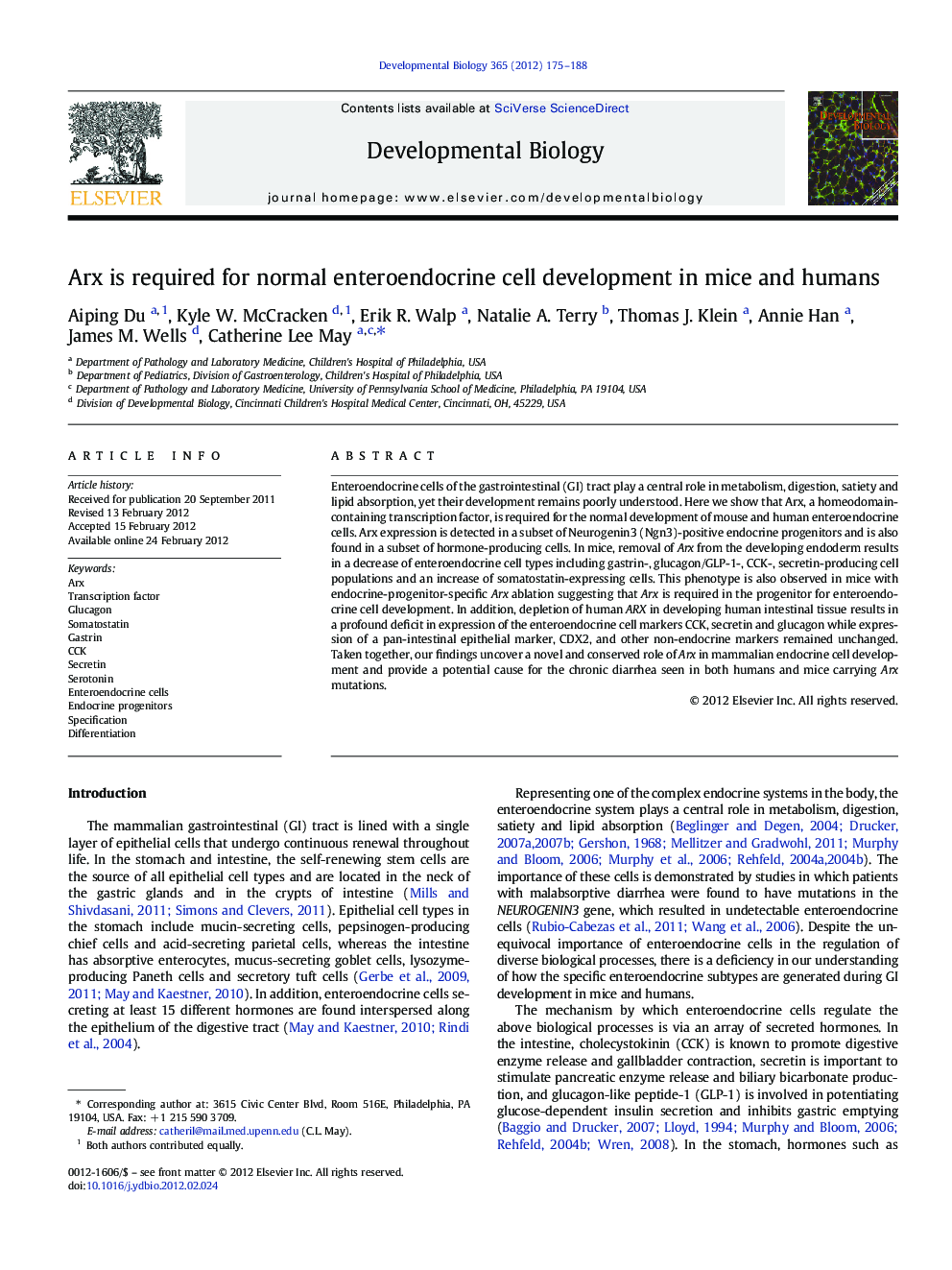 Arx is required for normal enteroendocrine cell development in mice and humans