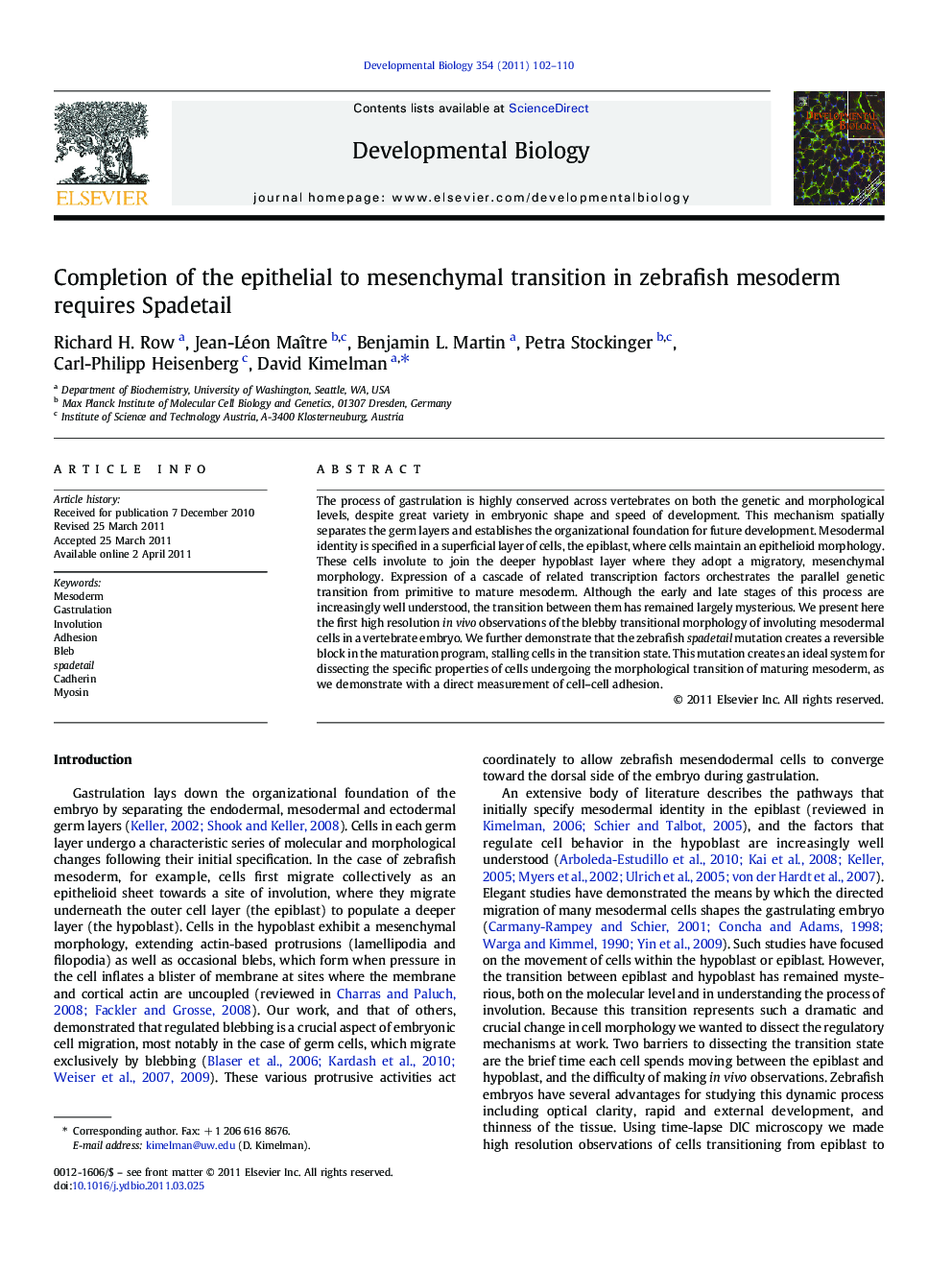 Completion of the epithelial to mesenchymal transition in zebrafish mesoderm requires Spadetail