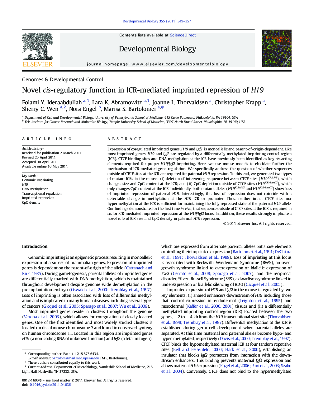 Novel cis-regulatory function in ICR-mediated imprinted repression of H19