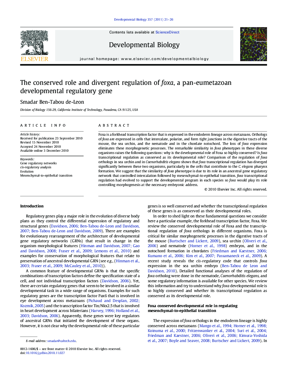 The conserved role and divergent regulation of foxa, a pan-eumetazoan developmental regulatory gene