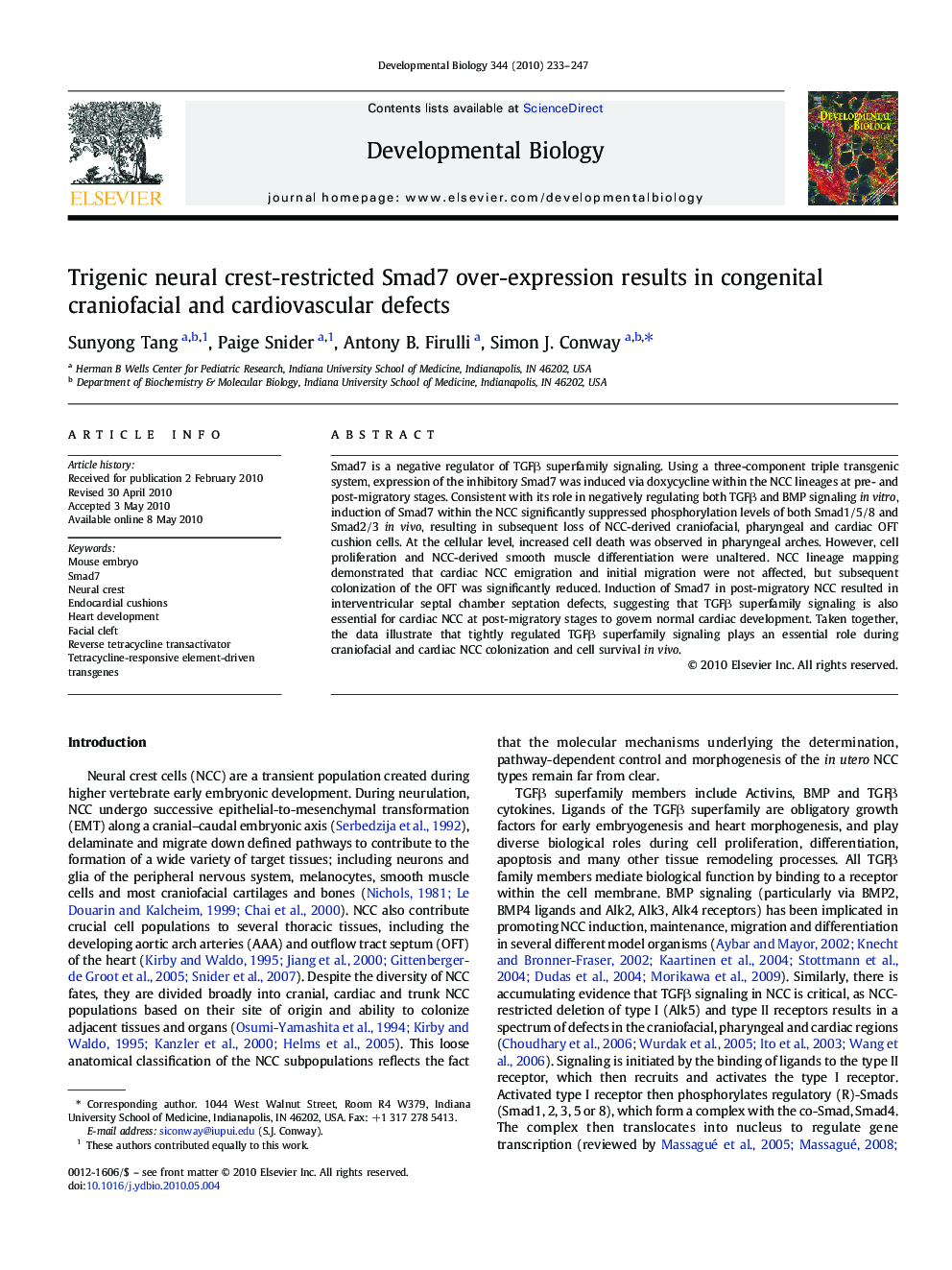 Trigenic neural crest-restricted Smad7 over-expression results in congenital craniofacial and cardiovascular defects