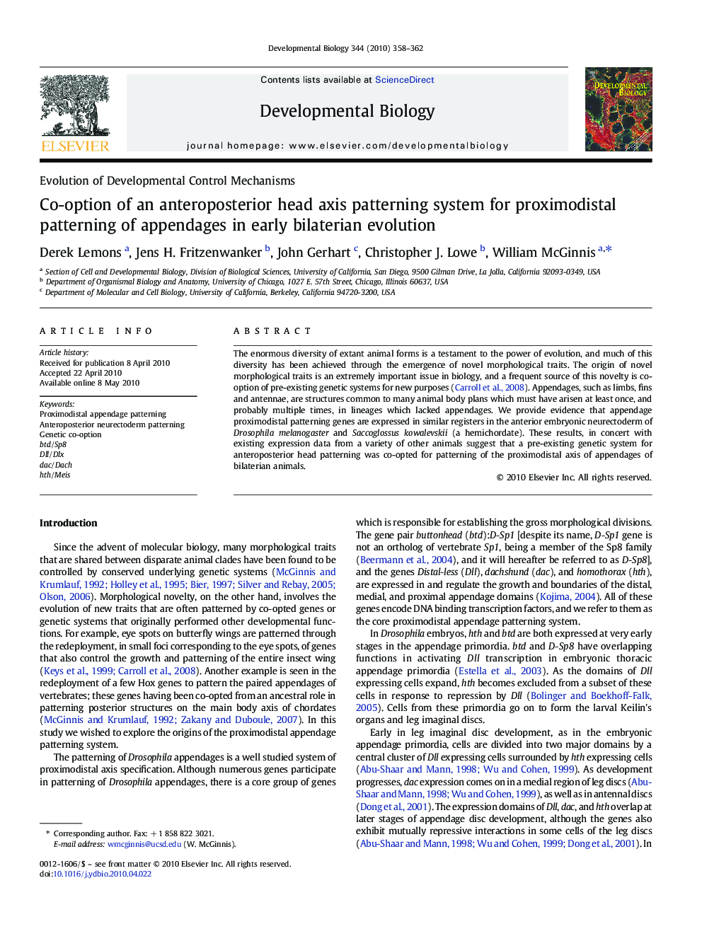 Co-option of an anteroposterior head axis patterning system for proximodistal patterning of appendages in early bilaterian evolution