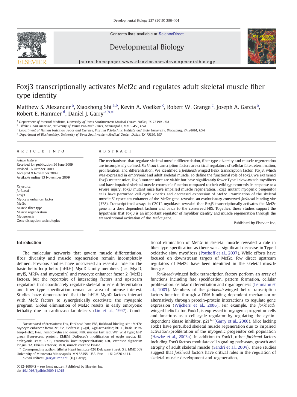 Foxj3 transcriptionally activates Mef2c and regulates adult skeletal muscle fiber type identity