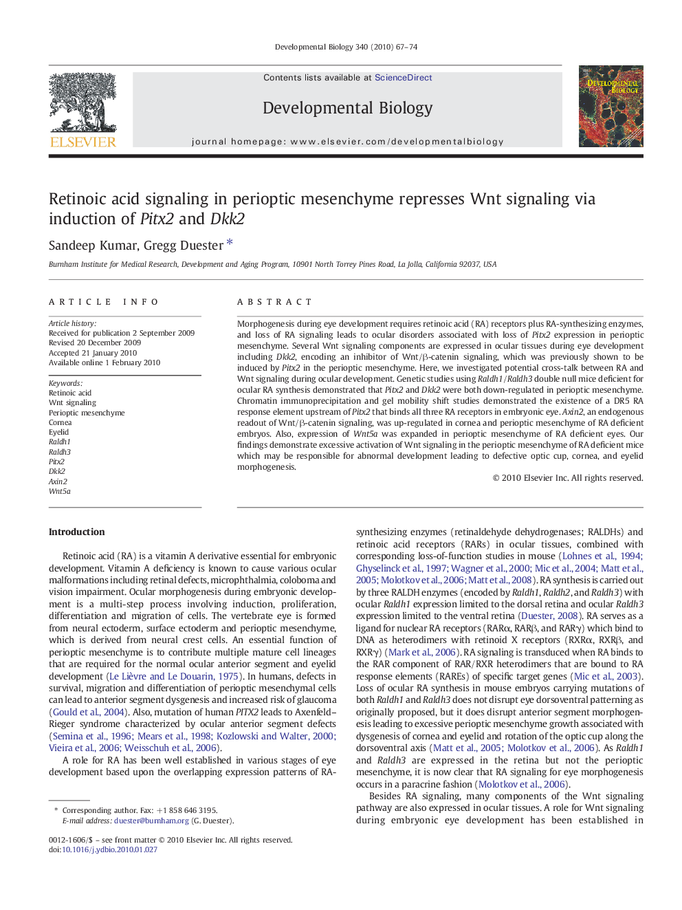 Retinoic acid signaling in perioptic mesenchyme represses Wnt signaling via induction of Pitx2 and Dkk2