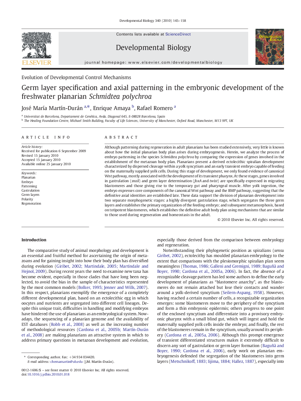 Germ layer specification and axial patterning in the embryonic development of the freshwater planarian Schmidtea polychroa