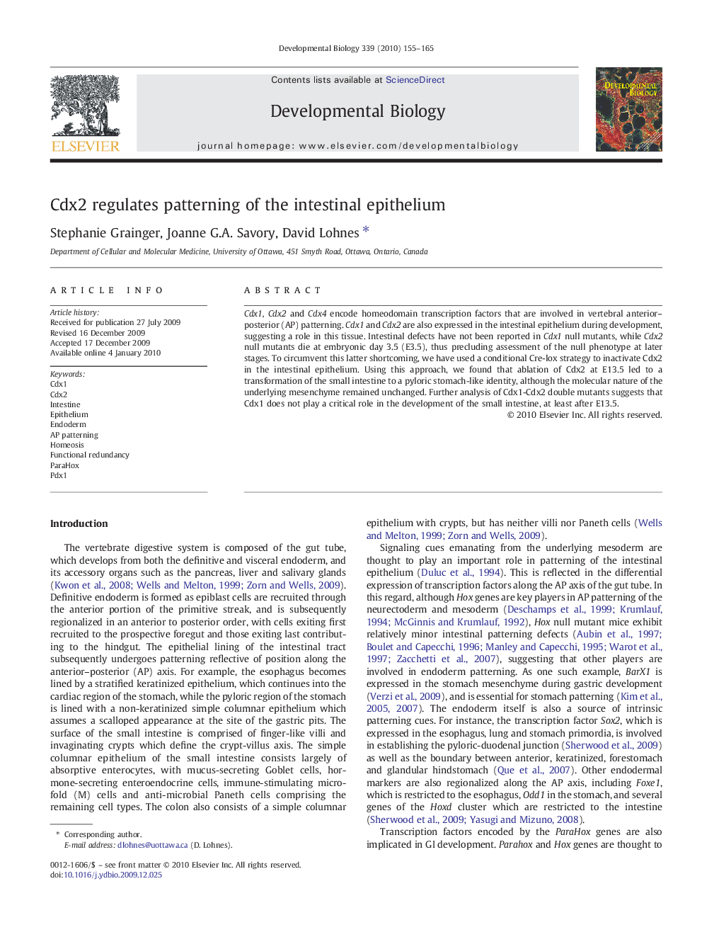 Cdx2 regulates patterning of the intestinal epithelium