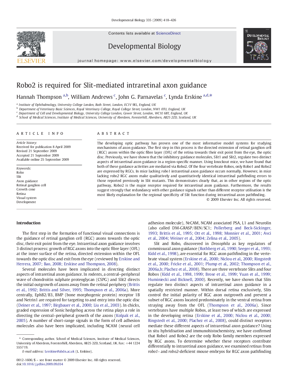 Robo2 is required for Slit-mediated intraretinal axon guidance