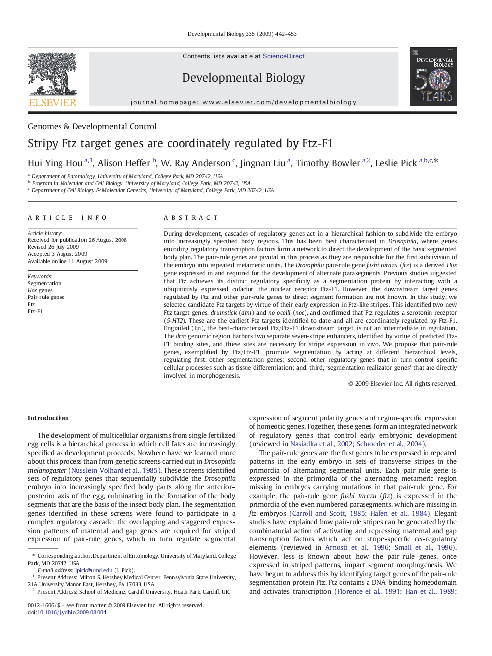 عکس صفحه اول مقاله: Stripy Ftz target genes are coordinately regulated by Ftz-F1 Stripy Ftz target genes are coordinately regulated by Ftz-F1