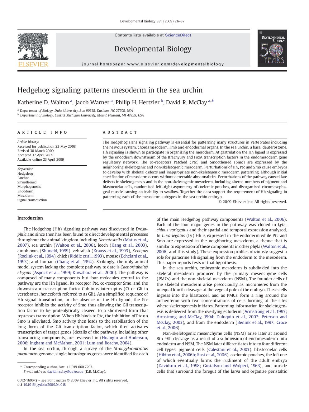 Hedgehog signaling patterns mesoderm in the sea urchin