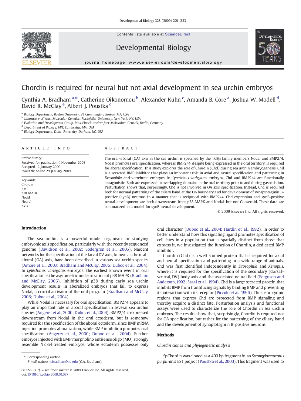 Chordin is required for neural but not axial development in sea urchin embryos