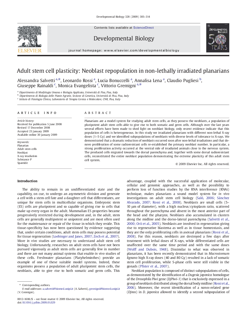 Adult stem cell plasticity: Neoblast repopulation in non-lethally irradiated planarians