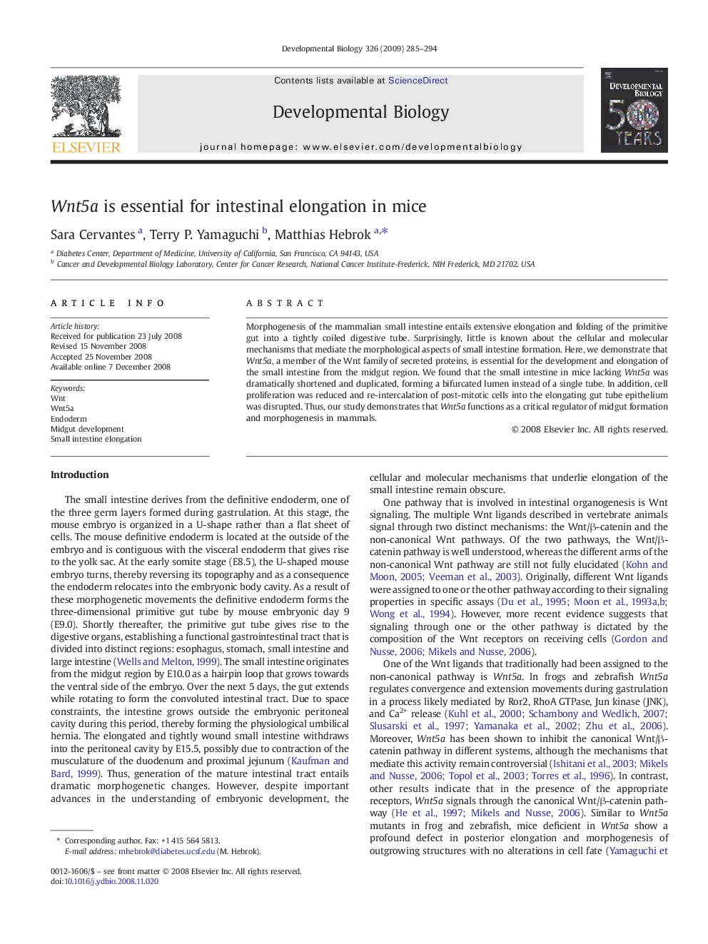 Wnt5a is essential for intestinal elongation in mice
