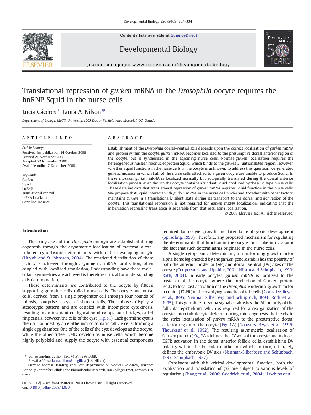 Translational repression of gurken mRNA in the Drosophila oocyte requires the hnRNP Squid in the nurse cells