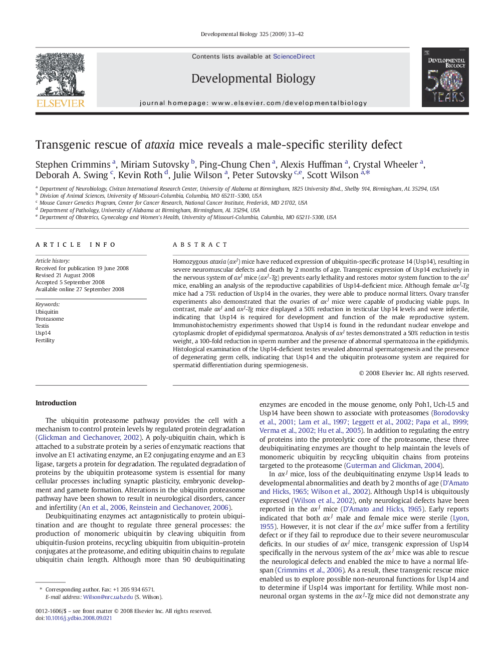 Transgenic rescue of ataxia mice reveals a male-specific sterility defect