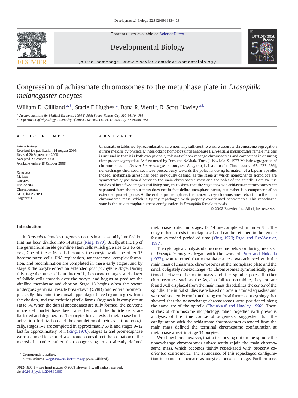 Congression of achiasmate chromosomes to the metaphase plate in Drosophila melanogaster oocytes