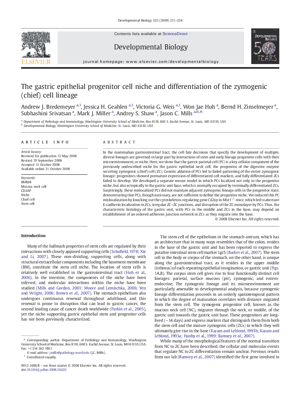 عکس صفحه اول مقاله: The gastric epithelial progenitor cell niche and differentiation of the zymogenic (chief) cell lineage The gastric epithelial progenitor cell niche and differentiation of the zymogenic (chief) cell lineage