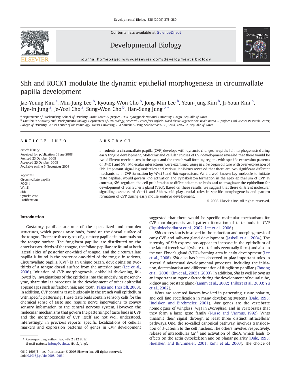 Shh and ROCK1 modulate the dynamic epithelial morphogenesis in circumvallate papilla development