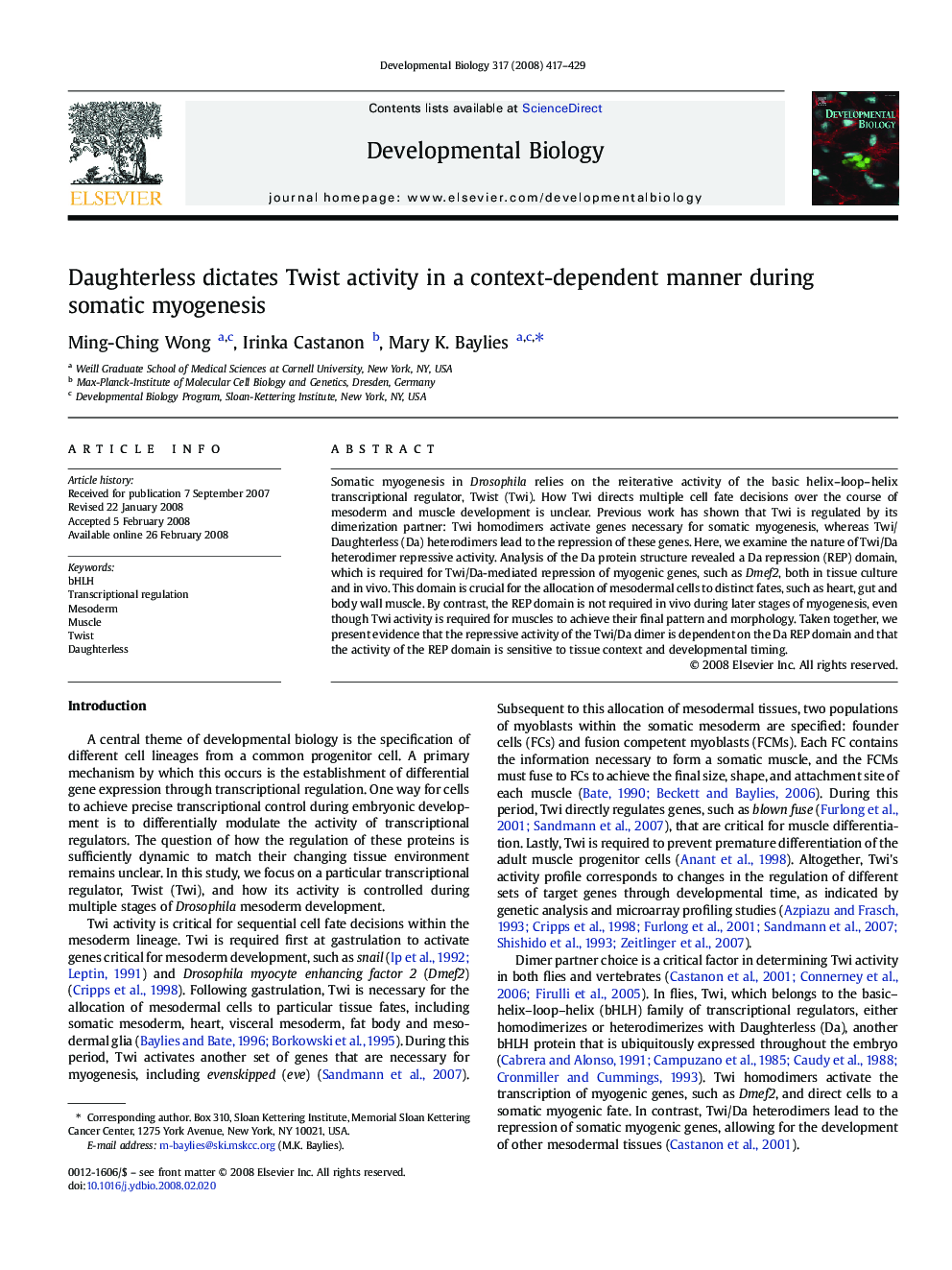 Daughterless dictates Twist activity in a context-dependent manner during somatic myogenesis