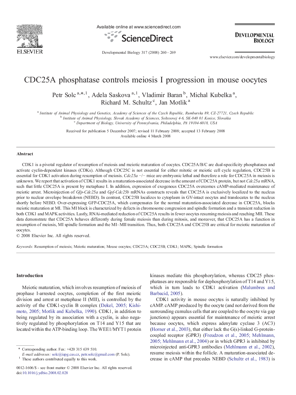 CDC25A phosphatase controls meiosis I progression in mouse oocytes