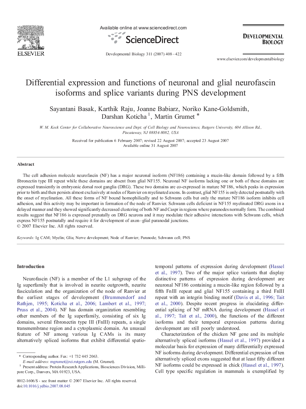 Differential expression and functions of neuronal and glial neurofascin isoforms and splice variants during PNS development