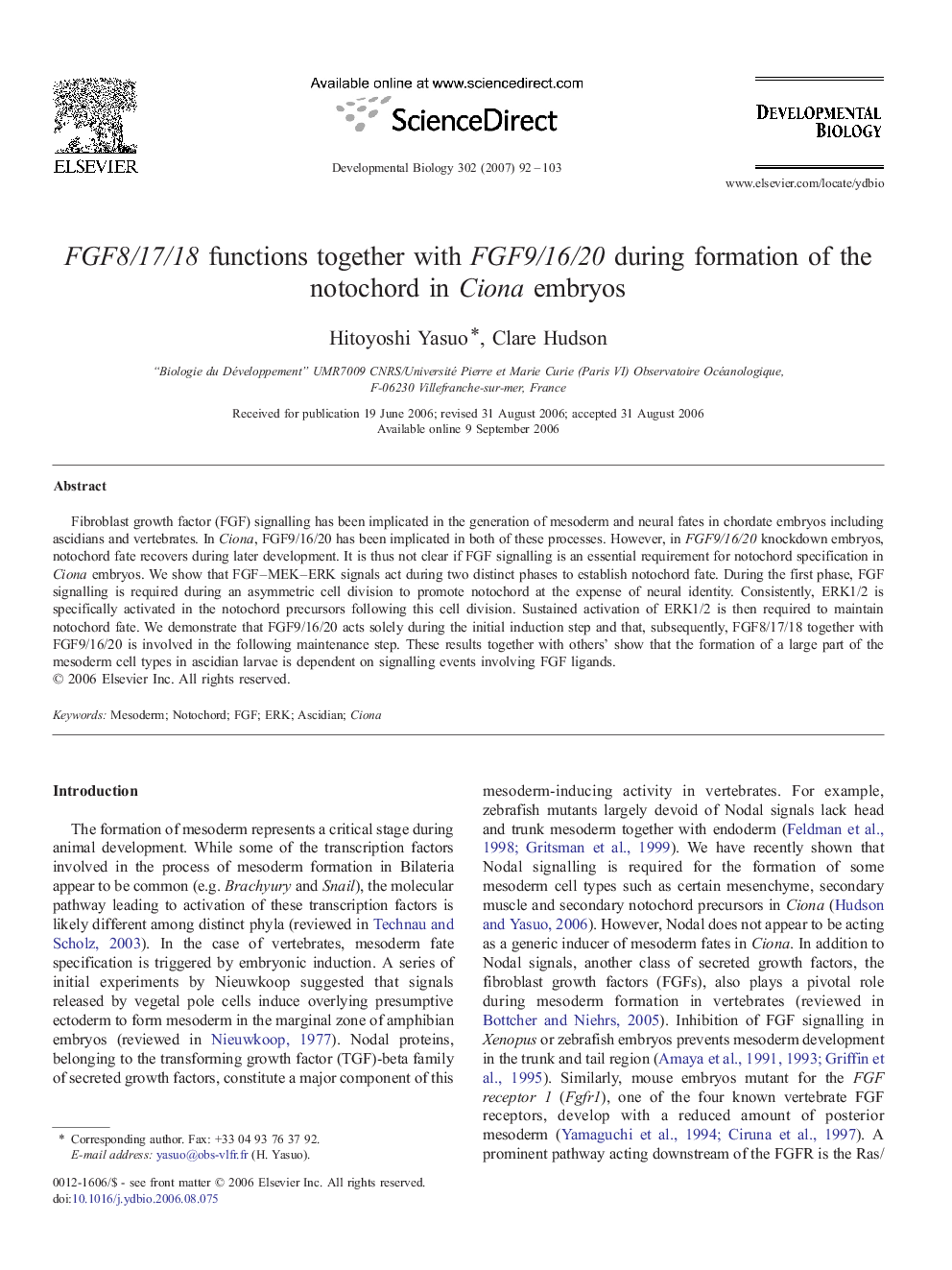 FGF8/17/18 functions together with FGF9/16/20 during formation of the notochord in Ciona embryos