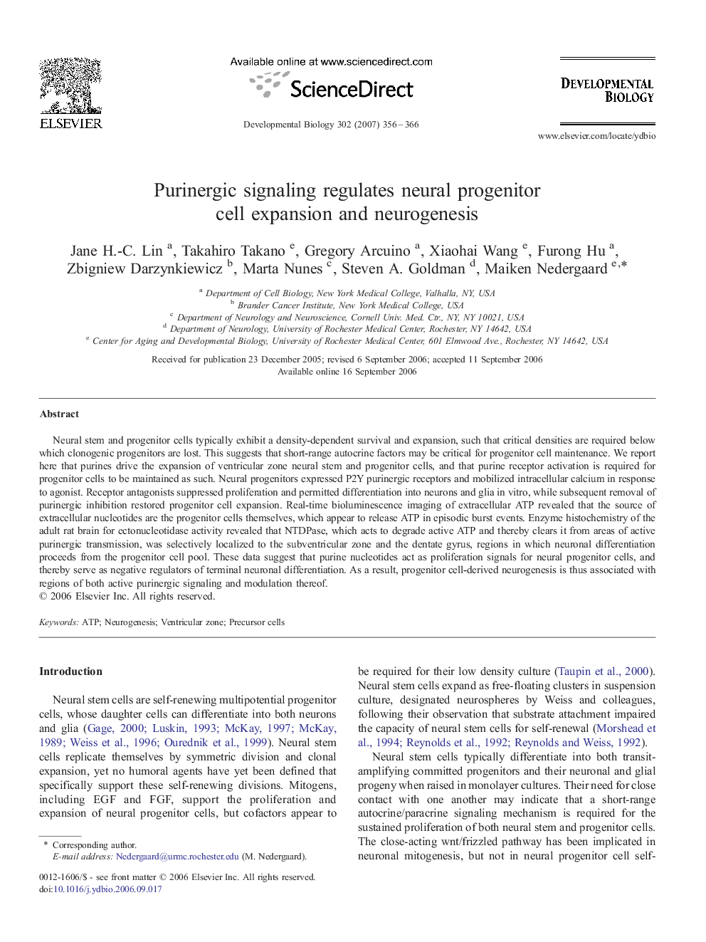 Purinergic signaling regulates neural progenitor cell expansion and neurogenesis